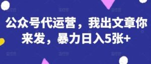 公众号代运营，我出文章你来发，暴力日入5张+【揭秘】-91创业网