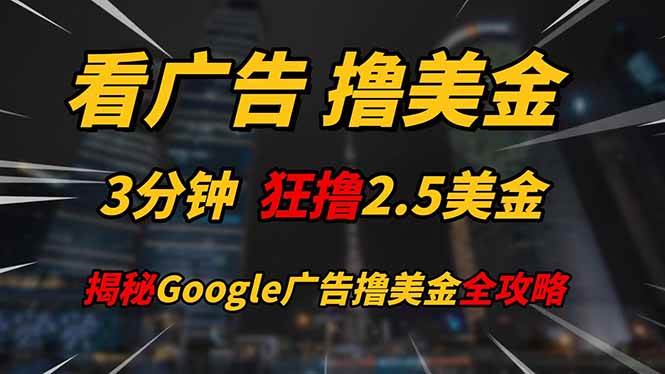（14701期）看广告，撸美金！！3分钟赚2.5美金！！日入200美金不是梦！揭秘Google…-91创业网