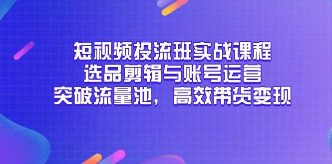 (14868期)短视频投流班实战课程,选品剪辑与账号运营,突破流量池,高效带货变现-91创业网